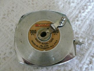 Evans 510 Crank 100 Foot White Steel Metal Measuring Tape Made In Usa