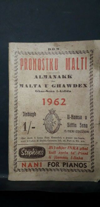 Malta Gozo - 1962 - Pronostiku Malti Book