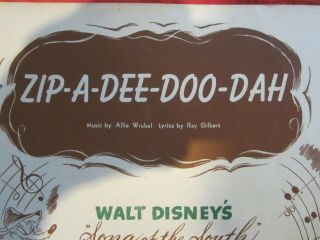 Old Sheet Music Zip - A - Dee - Doo - Dah From Song Of The South Disney Movie
