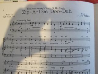 Old sheet music ZIP - A - DEE - DOO - DAH from Song of the South Disney movie 3