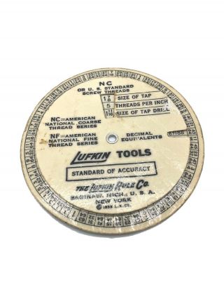 1935 Lufkin Tools Wheel Screw Thread & Tap Drill Sizes Calculator