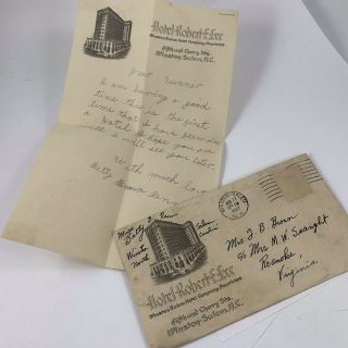 Vintage 1937 Handwritten Letter/letterhead Hotel Robert E Lee Winston - Salem Nc