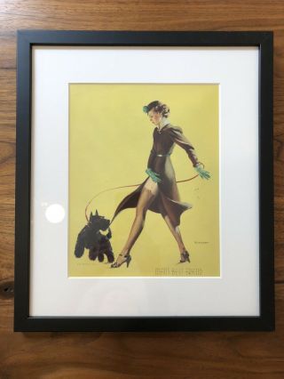 Vintage Framed Pinup Girl Print With Dog Man’s Best Friend Litho In Usa