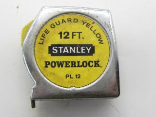 Vintage Stanley Powerlock 12 Foot Tape Measure Pl12 Life Guard Yellow