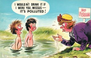 Rude Risque Comic Bamforth Boys Peeing In A Drinking Pond Postcard