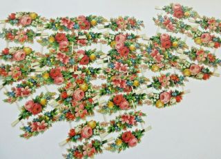6 Small Attached Sheets C.  1910 German Die Cut Scraps Flowers