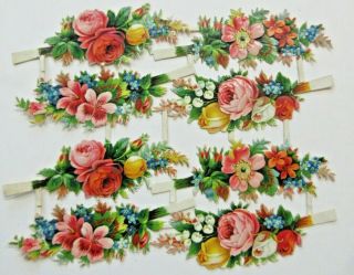 6 small Attached Sheets c.  1910 German Die Cut Scraps Flowers 2
