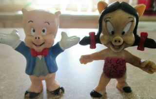 Porky Pig And Petunia Pig Molded Figurines 2 1/2 " Tall