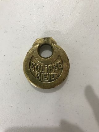 Vintage Antique Eclipse 6 Lever Solid Brass Lock No Key Number 20