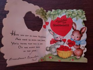 Vtg Gibson Valentine Greeting Card Bunnies Pink Blue,  J.  C.  Sax 