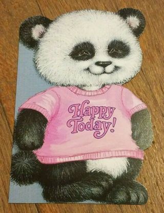 Vintage 1982 Hallmark Die Cut Panda Bear Shirt Tales Blank Greeting Card