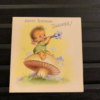 Vintage Greeting Card Birthday Daughter Rust Craft Mushroom Pixie Angel