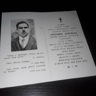 Malta Gozo - In Loving Memory Card - Giovanni Portelli Senior Sanitary Insp 1948