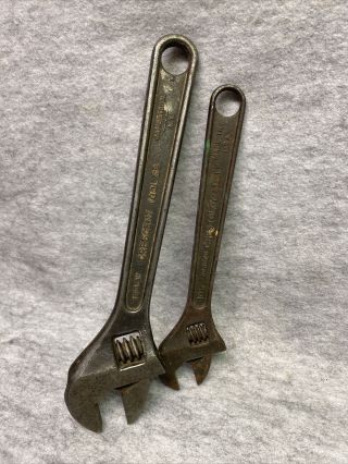 2 Pc Vintage Crescent Tool Co.  Adjustable Wrench.  10 " And 12 ".  Usa Made.