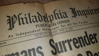 Vintage Newspaper The Philadelphia Inquirer May 3 1945 Million Germans Surrender 2