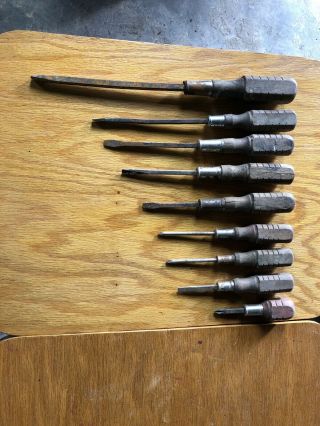 Antique Tools Wood Handle Screwdrivers Vintage