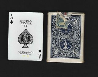 Vintage Deck Bicycle Blue Rider Back Pinochle Playing Cards Revenue Tax Stamp