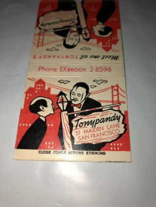 Vintage Matchbook Cover Tonypandy’s Restaurant San Francisco California