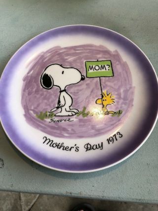 Schmid Peanuts 1973 Mothers Day Plate Snoopy & Woodstock