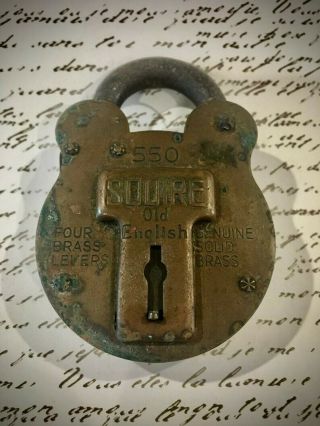 Antique Brass Lock And Key - Squire - Old English