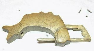 Vintage Heavy Brass Oriental Carp Fish Bar Lock No Key
