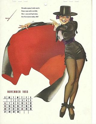 Vintage George Petty Esquire Pin Up Girl,  Ole Calendar Page November 1955