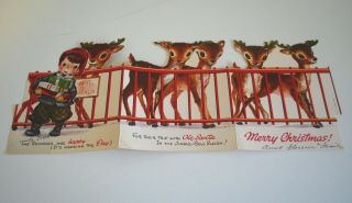 Vintage 1940s Reindeer Die - Cut Fold Out Christmas Greeting Card