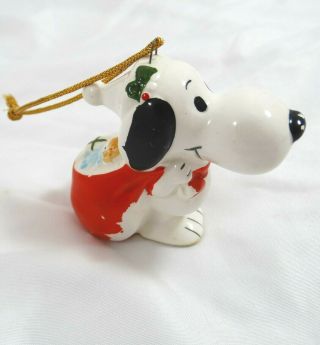 Vintage 1966 Snoopy Christmas Ornament Peanuts Santa Bag Gifts Ceramic