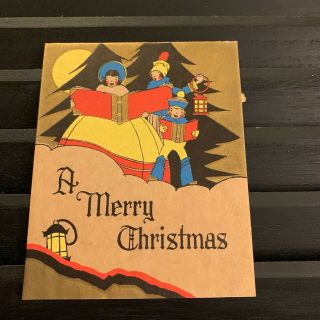 Vintage Greeting Card Christmas People Caroling Art Deco