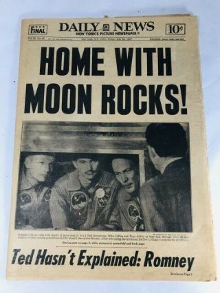 Neil Armstrong Moon Landing Moon Rocks Daily News Newspaper July 25,  1969