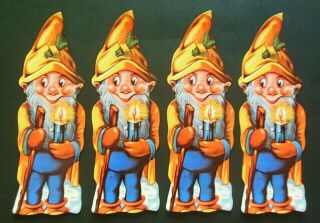 Vintage Die Cut 4 Swiss Scrap Paper Glanzbilder Oblaten - Gnomes Elves Elf 8 " Tall