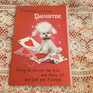 Vintage Greeting Card Valentine Norcross White Poodle Dog Hearts