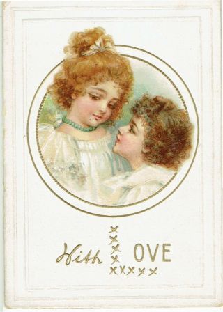 Tuck Victorian Christmas Greetings Card Pretty Girl & Boy