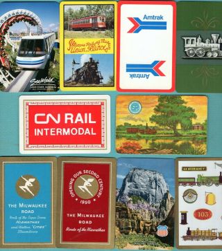 8 Single Swap Playing Cards Train Ads Railroad Souvenirs Rail Travel Vintage