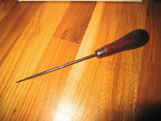 Vintage Unknown Maker Leather Awl W/ Wooden Handle Good Cond.  9 1/2 "