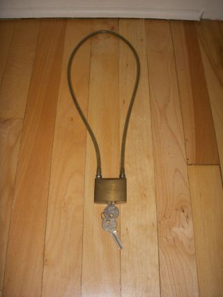 Vintage Brass Action Key Lock Cable Padlock Bike Lock W/ Keys