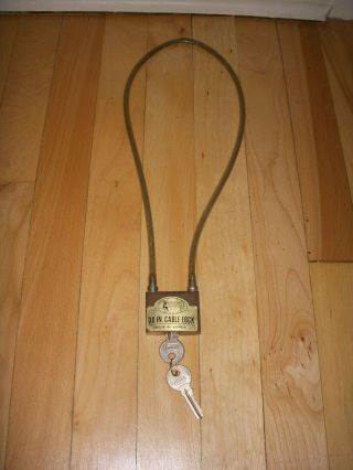 Vintage Brass Action Key Lock Cable Padlock Bike Lock w/ Keys 2