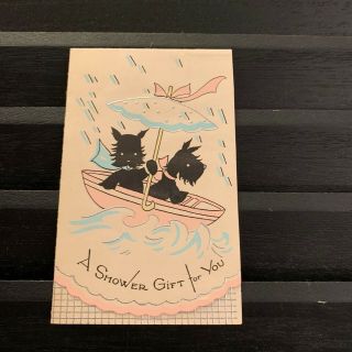 Vintage Greeting Card Gift Scottie Dog Scottish Terrier Pink Boat