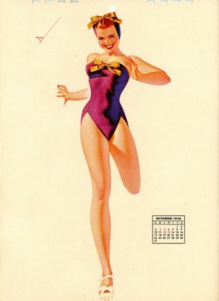 12 " X 8 3/4 " Vintage Oct 1948 Pin Up Calendar Page By George Petty