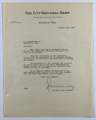 The City National Bank Vtg Letterhead To O.  B.  Mcclintock Co Knoxville Tn 1930