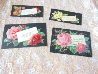 4 Victorian Christmas/new Year Cards/flowers On Black Background/marcus Ward