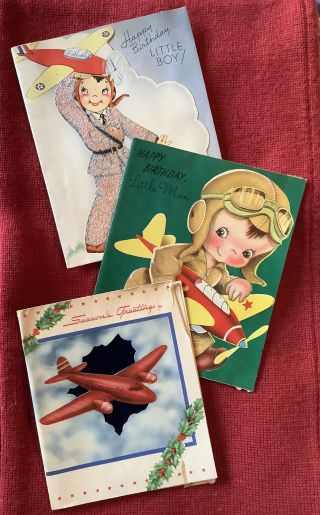 3 Vintage Ww2 Themed Boy2 Birthday Cards 1 Christmas Wwii Plane World War Ii