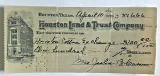 Houston Land & Trust Company,  Houston,  Texas,  1933 Cheque,  No.  666