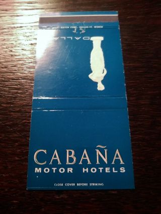 Vintage Matchcover: Cabana Motor Hotel,  Dallas,  Tx Ss
