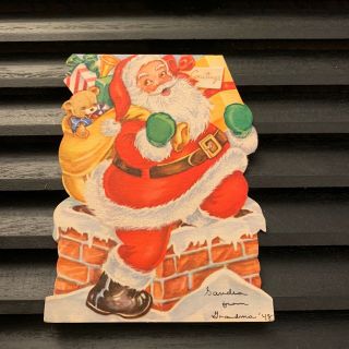 Vintage Greeting Card Christmas Santa Claus Chimney St Nicholas