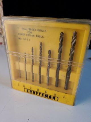 Vintage Craftsman 7 Pc High Speed Drill Bit Set In Case 6637 Yellow Case