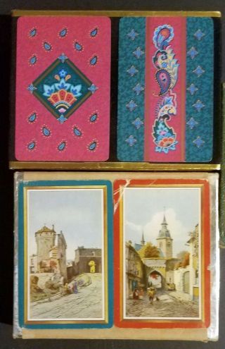 2 Vintage Double Decks Of Playing Cards In Velvet Slider Box Congress & Whitman