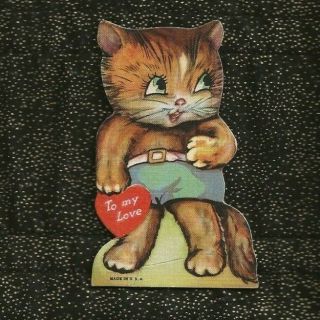 Vintage Die Cut Valentine Anthropomorphic Tom Cat With Shorts