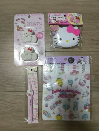 Japan Daiso Sanrio Hello Kitty 4 - Piece Set Magnet Clip Pen Fancy Zip Bag