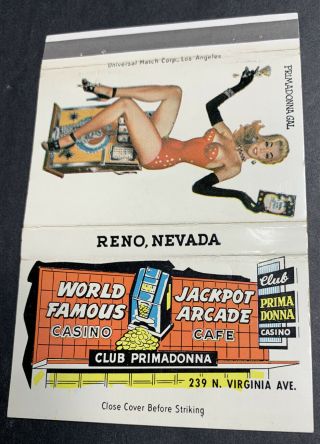 Club Primadonna Casino Reno Nevada Matchbook Cover Pin Up Girlie Sexy Billboard